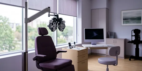 Consultório de oftalmologia com refrator